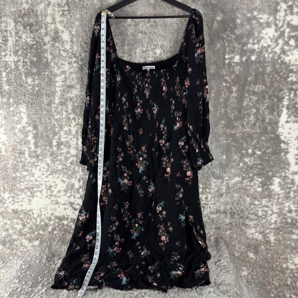 Reformation Plus Size 3X Dark Floral Midi Smocked Dress Black Long Sleeve - Picture 2 of 10
